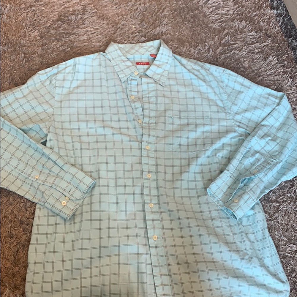 Mens XL Plaid Baby Blue long sleeve button down